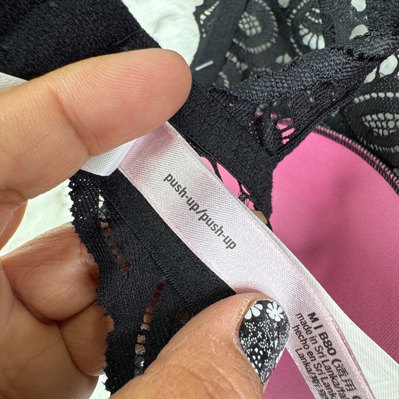 PINK Victoria's Secret Womens Black Lace High Neck Push Up Bralette Bra Size M - Picture 4 of 10
